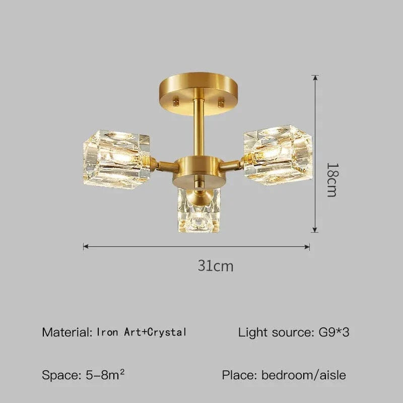 Luxurious Gold Crystal Semi Flush Mount Ceiling Light