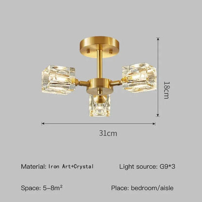Luxurious Gold Crystal Semi Flush Mount Ceiling Light