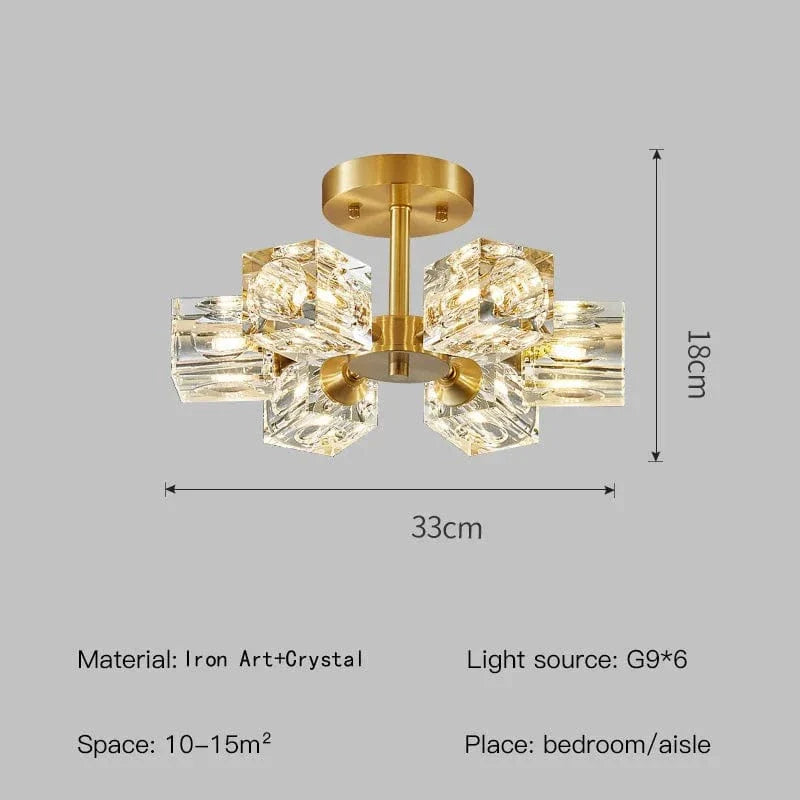 Luxurious Gold Crystal Semi Flush Mount Ceiling Light