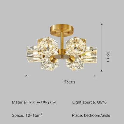 Luxurious Gold Crystal Semi Flush Mount Ceiling Light