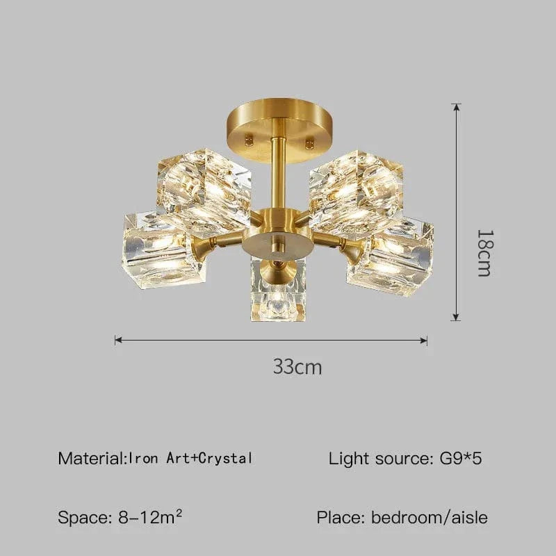 Luxurious Gold Crystal Semi Flush Mount Ceiling Light