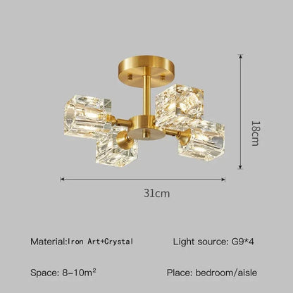 Luxurious Gold Crystal Semi Flush Mount Ceiling Light