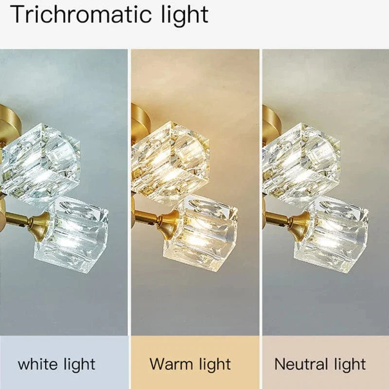 Luxurious Gold Crystal Semi Flush Mount Ceiling Light