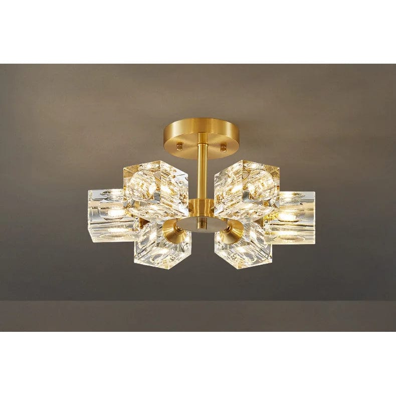 Luxurious Gold Crystal Semi Flush Mount Ceiling Light