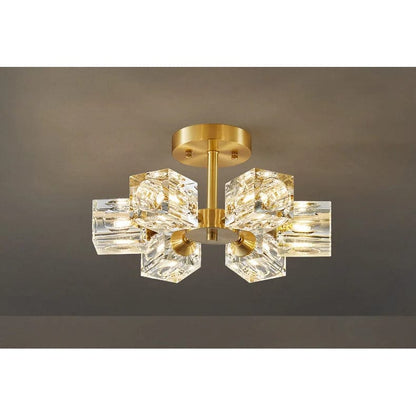 Luxurious Gold Crystal Semi Flush Mount Ceiling Light
