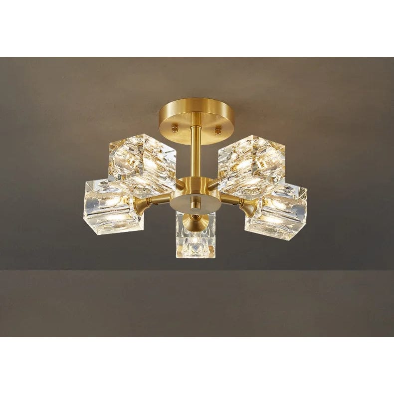 Luxurious Gold Crystal Semi Flush Mount Ceiling Light