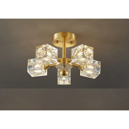 Luxurious Gold Crystal Semi Flush Mount Ceiling Light