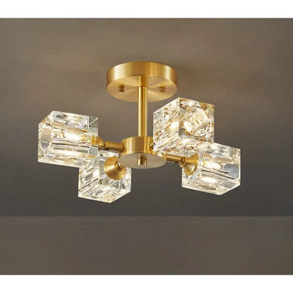 Luxurious Gold Crystal Semi Flush Mount Ceiling Light
