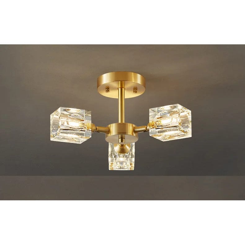 Luxurious Gold Crystal Semi Flush Mount Ceiling Light