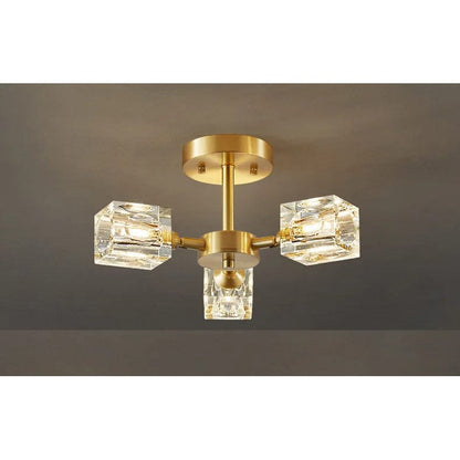 Luxurious Gold Crystal Semi Flush Mount Ceiling Light