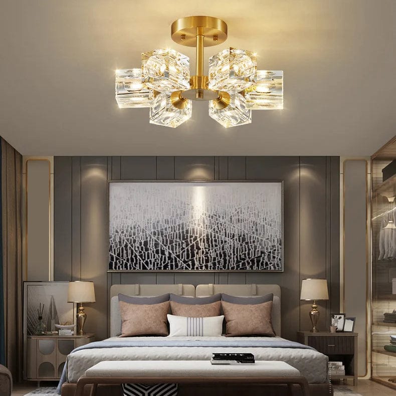 Luxurious Gold Crystal Semi Flush Mount Ceiling Light