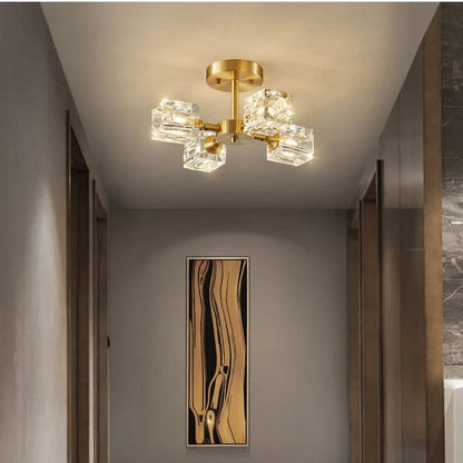 Luxurious Gold Crystal Semi Flush Mount Ceiling Light