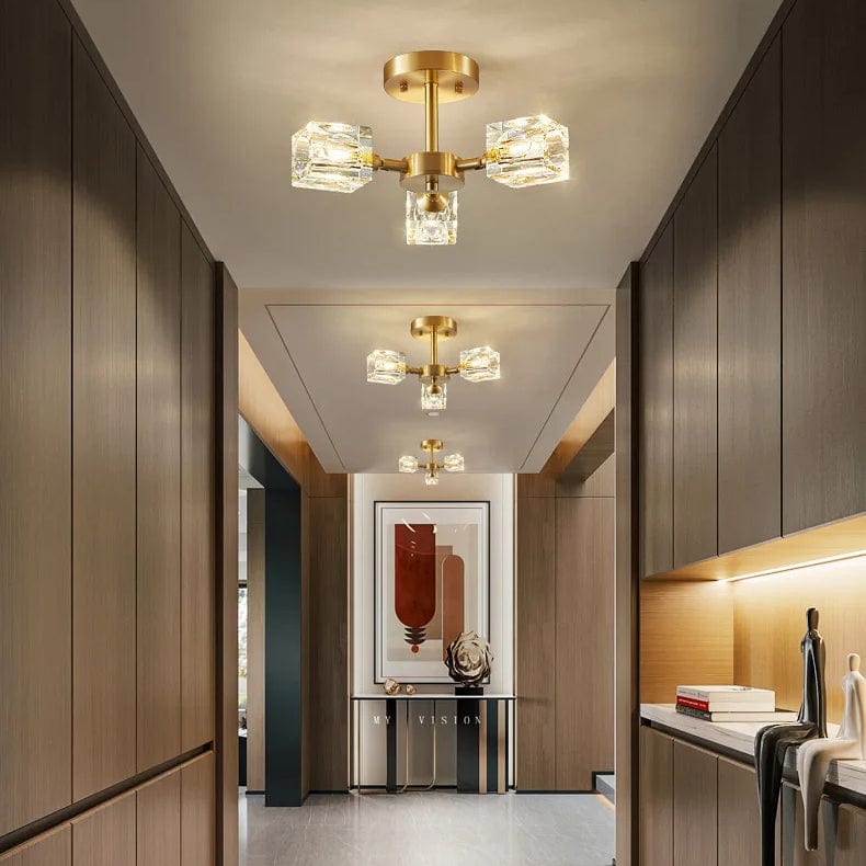 Luxurious Gold Crystal Semi Flush Mount Ceiling Light