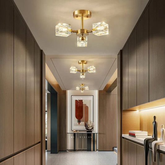 Luxurious Gold Crystal Semi Flush Mount Ceiling Light